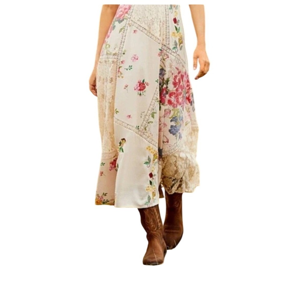 REBA NWT Patchwork Floral Lace Maxi Skirt Cream Boho Festival Prairie Size 6 - Picture 2 of 15